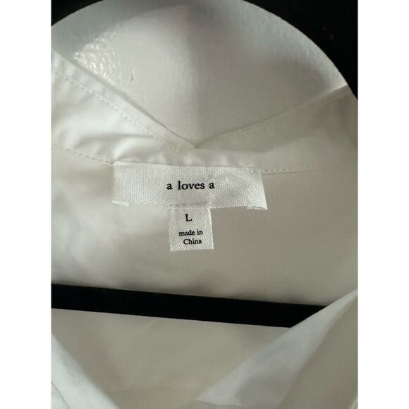 A LOVES A White Bubble Puff Sleeve Button Down Blouse Shirt Cotton - Sz Large - Picture 3 of 5